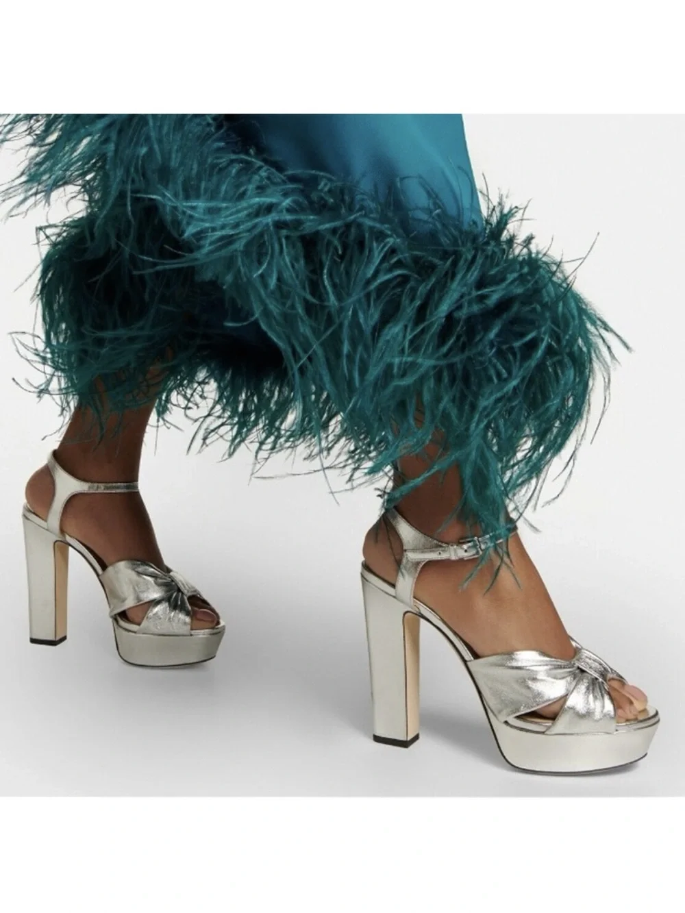Jimmy CHOO Heloise 120 Silver Metallic Nappa Leather Sandals $1,095 39.5